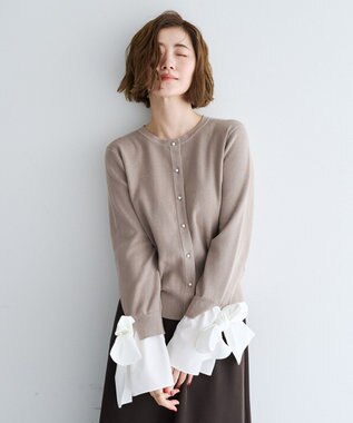 YECCA VECCA 2way袖リボンカーディガン Gray Beige