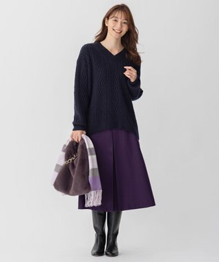 自由区 【洗える】ウォッシャブルハイカウントフラノ タックスカート パープル系