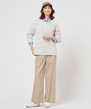 J.PRESS LADIES 【WEB限定】セルロースリネンストレッチ ワイドストレート パンツ 【WEB限定】ベージュ系