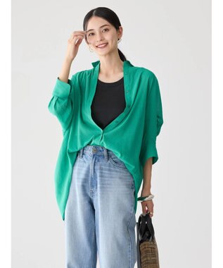 AMERICAN HOLIC 接触冷感５分袖変形ドルマンシアーシャツ Green