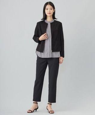 J.PRESS LADIES L 【洗える】ポリエステルヴィスコースブロックチェック バンドカラー ブラウス チャコール×ピンク系