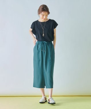 ANY 【接触冷感/UVケア/シワになりにくい】フレアスリーブ Tブラウス ブラック