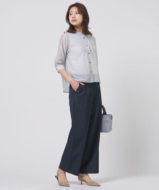 J.PRESS LADIES L 麻シェルドライ ワイド ストレート パンツ ネイビーシャンブレー系