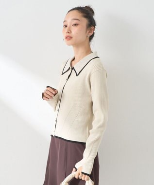 earth music&ecology バイカラートリムニットカーディガン Ivory