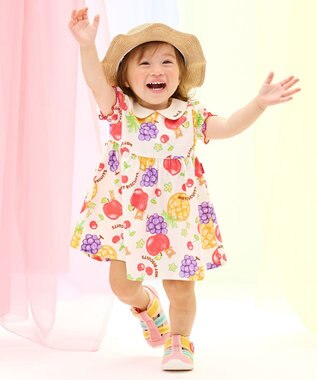 MIKI HOUSE HOT BISCUITS 【ビーンズ×フルーツシリーズ】【80-120cm】襟付き 半袖ワンピース アイボリー