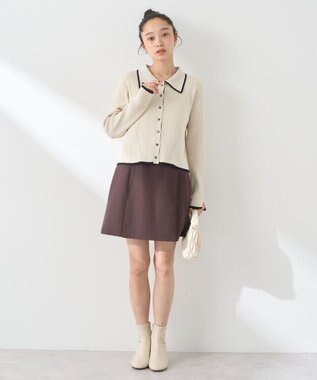 earth music&ecology バイカラートリムニットカーディガン Ivory