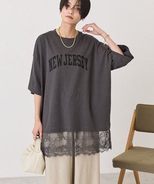 AMERICAN HOLIC カレッジロゴレースドッキングＴシャツ Charcoal Gray