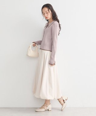 earth music&ecology バイカラートリムニットカーディガン Pink