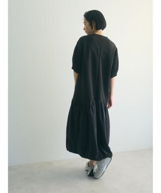 Green Parks ａ．異素材切り替えバルーンワンピース Black