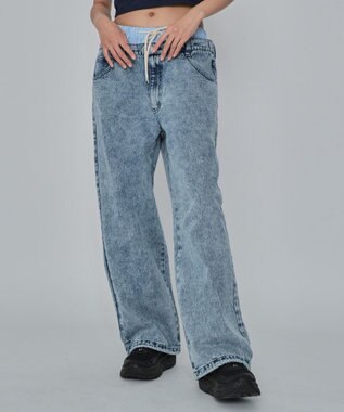 WEGO 【ユニセックス着用ITEM/MLサイズ展開/ウエストゴム】ボクサードッキングデニムパンツ デニム淡加工色