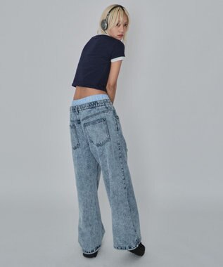 WEGO 【ユニセックス着用ITEM/MLサイズ展開/ウエストゴム】ボクサードッキングデニムパンツ デニム淡加工色