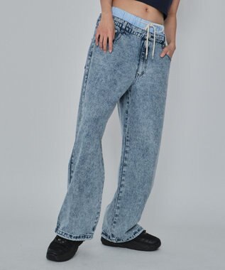 WEGO 【ユニセックス着用ITEM/MLサイズ展開/ウエストゴム】ボクサードッキングデニムパンツ デニム淡加工色