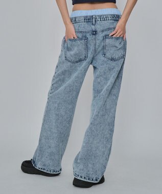 WEGO 【ユニセックス着用ITEM/MLサイズ展開/ウエストゴム】ボクサードッキングデニムパンツ デニム淡加工色