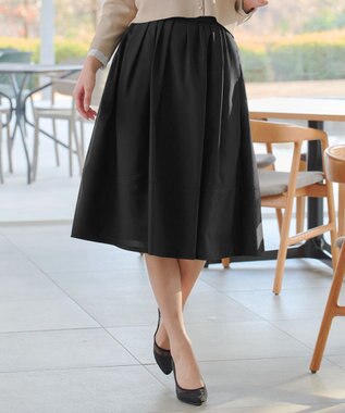 Tiaclasse 【新色追加・選べる丈】麻調タックフレアスカート 膝丈ブラック