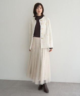 YECCA VECCA スパンコール×チュールスカート Ivory