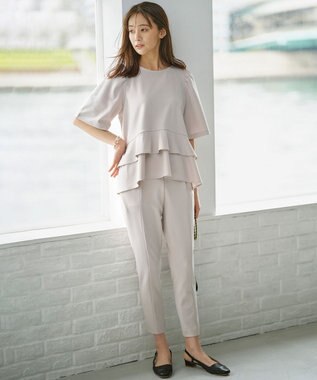 組曲 L 【接触冷感・吸湿・UVカット】ジョーゼットジャージーフリルブラウス ベージュ系