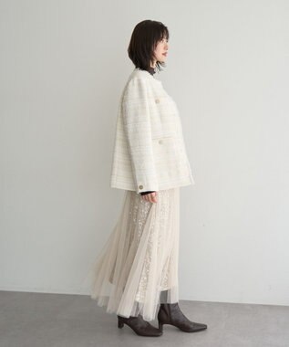 YECCA VECCA スパンコール×チュールスカート Ivory