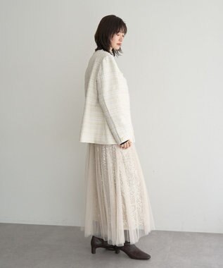 YECCA VECCA スパンコール×チュールスカート Ivory