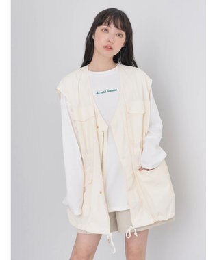 earth music&ecology ドロストコードジレ Ivory