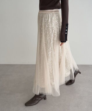 YECCA VECCA スパンコール×チュールスカート Ivory