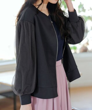 Tiaclasse 【洗える】チュールレースソフトダンボールジャケット チャコールグレー