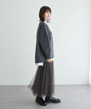 YECCA VECCA スパンコール×チュールスカート Charcoal Gray