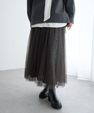 YECCA VECCA スパンコール×チュールスカート Charcoal Gray