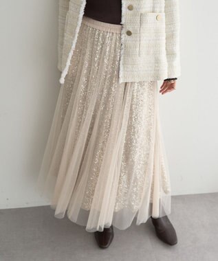 YECCA VECCA スパンコール×チュールスカート Ivory
