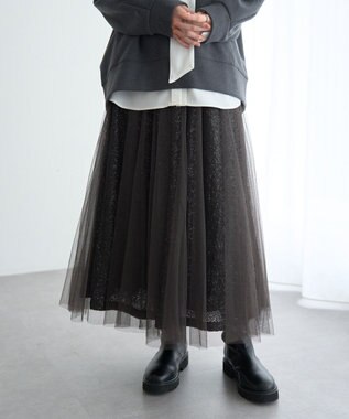 YECCA VECCA スパンコール×チュールスカート Charcoal Gray