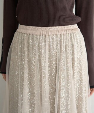 YECCA VECCA スパンコール×チュールスカート Ivory