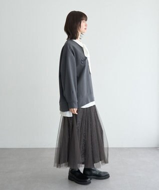 YECCA VECCA スパンコール×チュールスカート Charcoal Gray