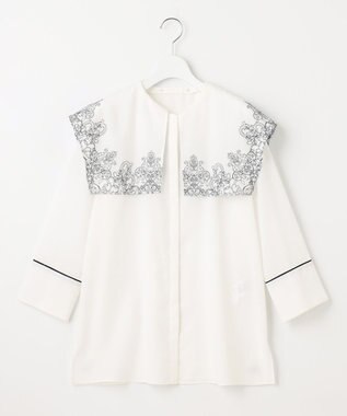 自由区 S 【2WAY・洗える】コードエンブロイダリー襟付き ブラウス オフ