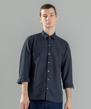 JOSEPH HOMME 新型・新素材【軽量/通気性/清涼感/洗える/ストレッチ】レノクロスストレッチ　7分袖レギュラーカラーシャツ ネイビー系