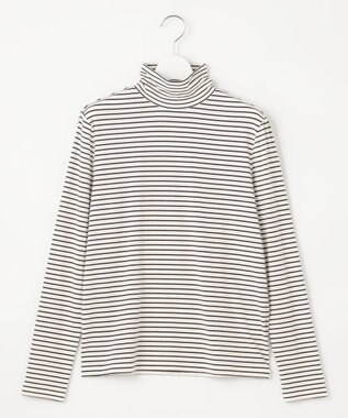 J.PRESS LADIES L タートルジャージー ボーダー カットソー グレー系1