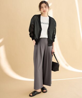 ANY L メッシュＶネックニットカーディガン ブラック