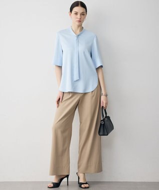 ICB 【先行予約】ストレッチシルキーツイル タイブラウス スカイブルー