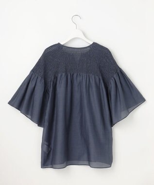 自由区 【洗える】シルクコットンローンスモッキング刺繍 ブラウス コバルトブルー