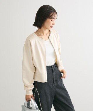 Green Parks サテンボンディングＺｉｐカーディガン Ecru