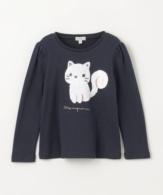 ANY KIDS ミラクルスパンコール長袖Tシャツ ネイビー（ネコ×リス）