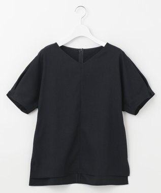 自由区 【接触冷感・速乾・UVカット・撥水・防シワ】リネンライクツイル プルオーバーブラウス ネイビー系