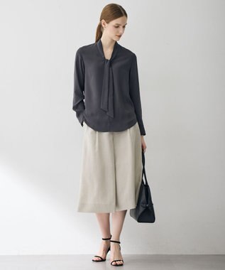 ICB L 【6/12-6/28期間限定・受注生産】BackSatinAmunzen ボウタイブラウス チャコール×ブラック