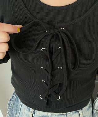 WEGO ヴィンテージライクレースアップトップス ブラック