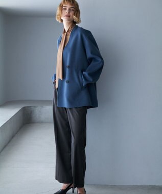 ICB WoolRever ノーカラーショートコート ブルーグレー系