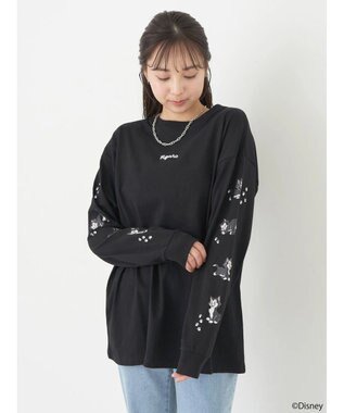 earth music&ecology Ｄｉｓｎｅｙ／袖プリントフィガロロンＴ Black