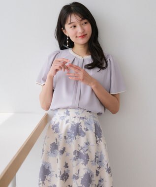 ANY SIS L 【洗える】2WAYバイカラーフレア ブラウス ラベンダー