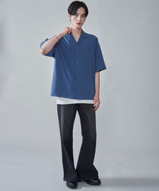 WEGO クレープオープンカラーシャツ（SS） ブルー