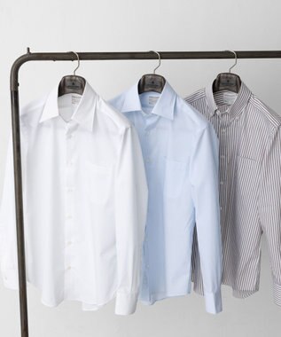 GOTAIRIKU 【形態安定】PREMIUMPLEATS_スモールワイドカラー 通年ドレスシャツ_チェック(25年春夏モデル) ライトグレーチェック