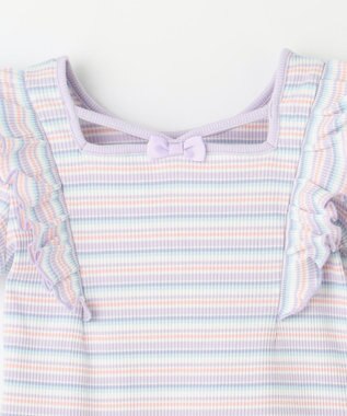 ANY KIDS オン・オフショルダー ボーダー Tシャツ ラベンダー系