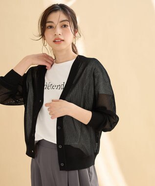 ANY L メッシュＶネックニットカーディガン ブラック