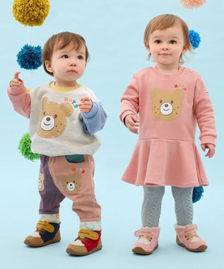 MIKI HOUSE HOT BISCUITS 【80-120cm】ビッグフェイスプリント 裏毛パイル素材 トレーナー グレー